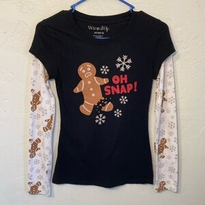 Wound Up “Oh Snap!” Black and White Christmas Gingerbread Snowflake Long-sleeve